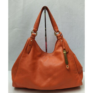 Cole Haan Orange Soft Pebbled Leather Double Handles Shoulder Bag